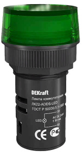 Лампа комм. ADDS 22 мм LED зел. 24В AC/DC ЛK-22 DEKraft фото