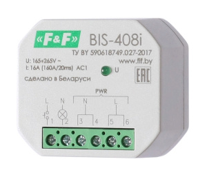 Реле импульсное BIS-408i, 1NO, 16A(230VAC),120A(20ms), 185_265VAC, монтаж в коробку Ø60mm фото