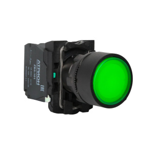 Кнопка LA37-B5H311GBDP, с фиксацией, 1NO+1NC, 3A(240VAC), зеленая, LED подсветка 24VAC/DC, фронт IP66 фото