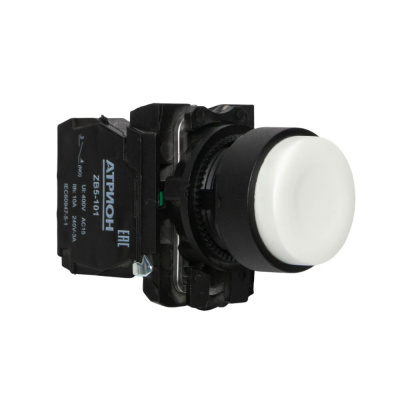 Кнопка выступающая LA37-B5L10WP, 1NO, 3A(240VAC), белая, фронт IP66 фото