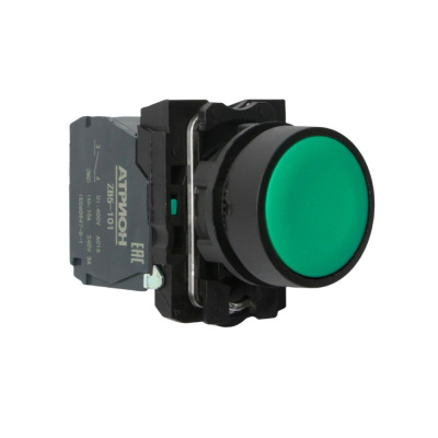 Кнопка LA37-B5A10GP, 1NO, 3A(240VAC), зеленая, фронт IP66 фото