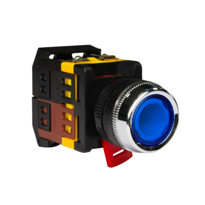 Кнопка ABLFS-22, 1NO+1NC, синяя, LED подсветка 230VAC, фронт IP40 фото