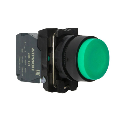 Кнопка выступающая LA37-B5L10GP, 1NO, 3A(240VAC), зеленая, фронт IP66 фото